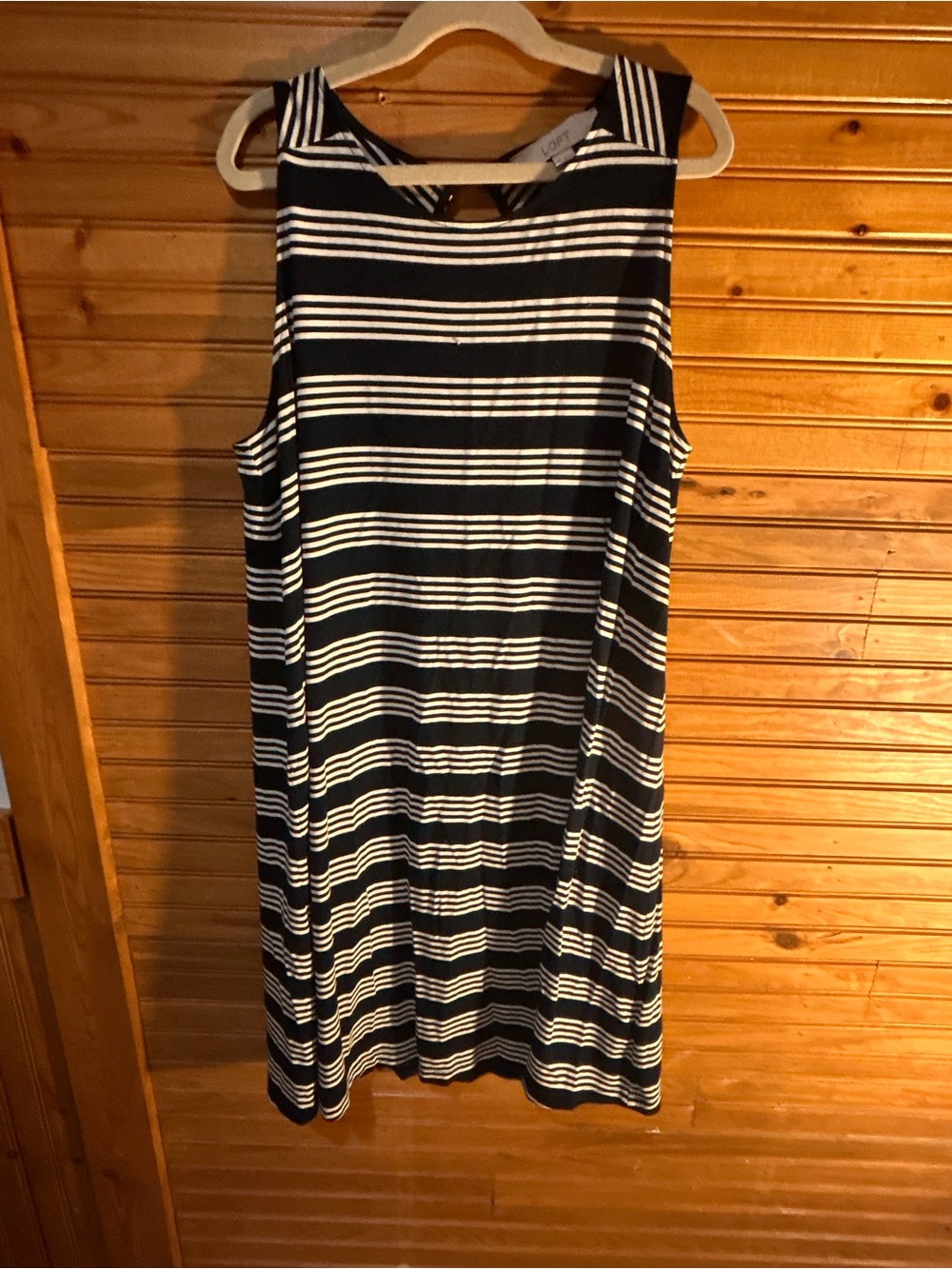 LOFT Black and White Striped Midi Shift Dress